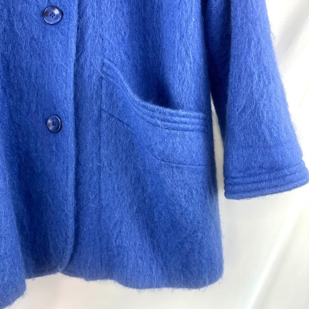 Vintage Mohair Coat Blue Oversized Fuzzy Wool Blend Statement Jacket 80s USA 14 - Picture 4 of 17